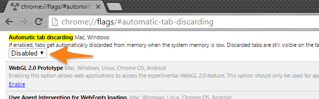 disable automatic tab discarding without flag