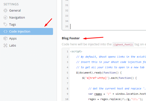 Ghost Code Injection Blog Footer